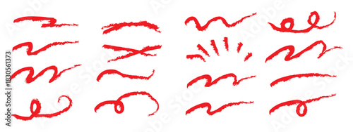 Colorful marker and brush stroke set, hand drawn underline and squiggle lines, artistic doodle elements for creative graphic design