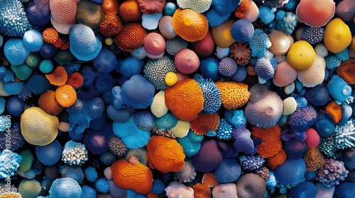 Fototapeta Naklejka Na Ścianę i Meble -  A vibrant, abstract image featuring a dense collection of colorful coral reef formations.