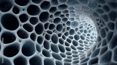Fototapeta Naklejka Na Ścianę i Meble -  Abstract organic tunnel with cellular structure, perfect for technology or science concepts, offering unique textures and patterns for design projects