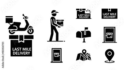 Black silhouette vector illustration set of gas station icons and car travel symbols for business web design.