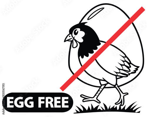 Egg free symbol with chicken and egg illustration on white background suitable for various projects