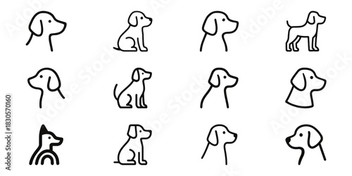 Minimalist Line Art Dog Breed Icon Set Vector Design