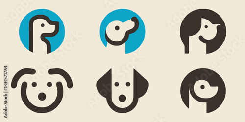Creative Dog Head Icon Set Vector Design