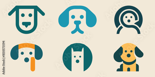 Creative Dog Head Icon Set Vector Design