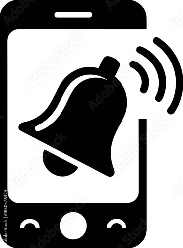 Mobile Phone Notification Ringing Bell Icon Vector Illustration - Smartphone App Alert System Glyph Symbol for Digital Communication and UI/UX Design Elements.