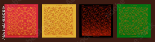 Chinese New Year Lunar Pattern Set. Red Wave Circle Festival Cover Design. Red, gold, black and jade wave circles for prosperous holiday design.
