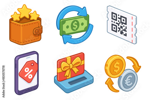 Digital finances: wallet, currency exchange, qr code, discounts, gift card, coins