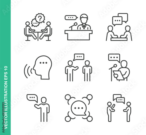 Discussion Icons. Thin Line Symbol Elements Collection.
