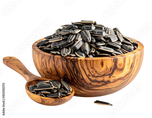 Organic Sunflower Seeds in Rustic Wooden Container PNG