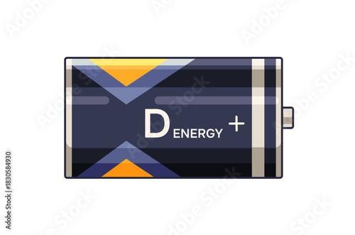 Icon of lithium D battery. Nickel accumulator for charging electronics with power. Rechargeable dry alkaline electrical energy cylinder cell. Flat isolated vector illustration on white background