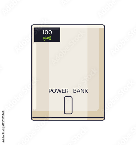 Modern power bank for recharging. Powerbank, portable battery or accumulator to charge smartphones. Mobile charger for electronics with electrical energy. Flat isolated vector illustration on white