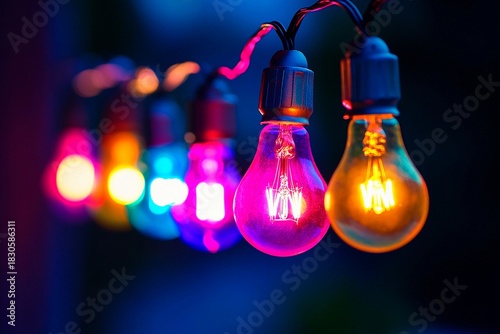 Color-changing LED bulbs pulsing rhythmically against a vibrant backdrop at a festive gathering
