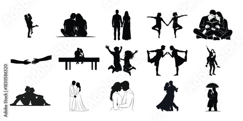 Silhouette collection of people in various poses and activities