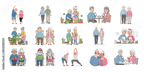 Diverse group of people in various activities watercolor illustration