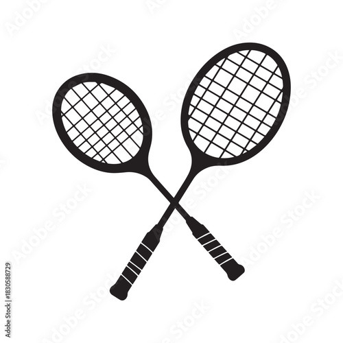 Crossed Tennis Rackets Silhouette Classic Sports Equipment for Court Games and Fitness.