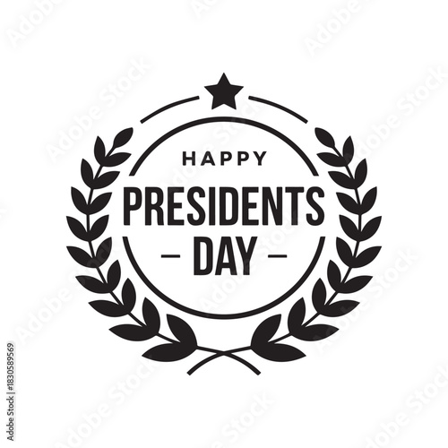 Happy Presidents' Day Circular Seal Stars and Laurel Wreath Holiday Greeting Icon.