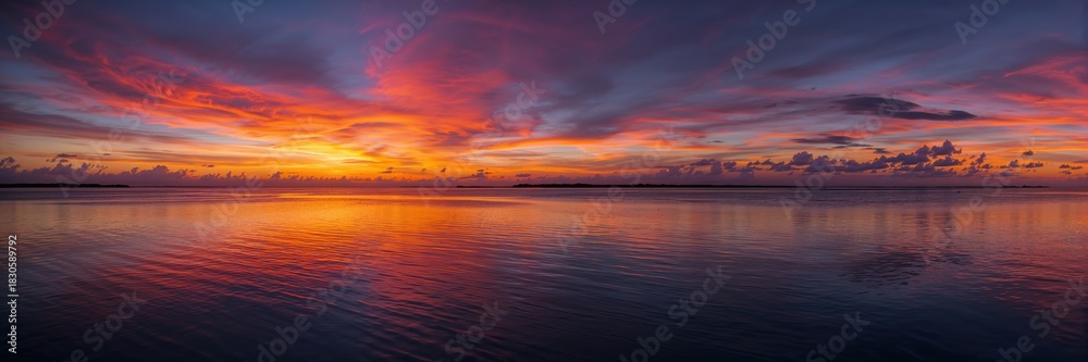Obraz premium Sunset reflecting on a coastal lagoon with a dramatic sky, emphasizing natural scenery and evening light, Earth Day