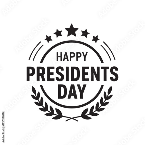 Happy Presidents' Day Circular Seal Stars and Laurel Wreath Holiday Greeting Icon.