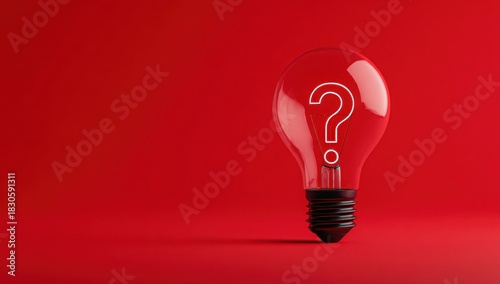 A red light bulb with a question mark on it