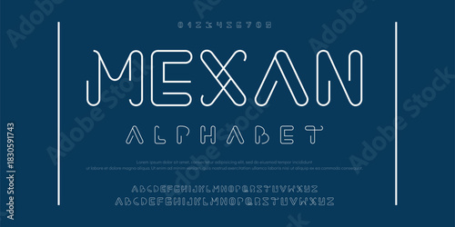 Mexan Creative Outline Double line monogram alphabet and tech fonts. Lines font regular uppercase and lowercase. Vector illustration.