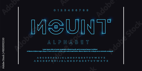 Mount Creative Outline Double line monogram alphabet and tech fonts. Lines font regular uppercase and lowercase. Vector illustration.