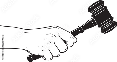 Hand Holding Gavel Justice, Auction, Authority, Legal Symbol Vector Illustration