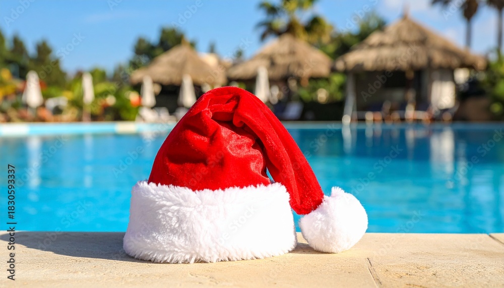 Fototapeta premium santa claus hat on the beach