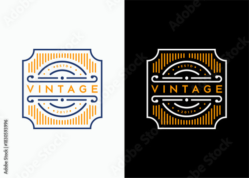 Vintage Badge Design Retro Emblem Featuring Decorative Borders and Elegant Typography for Branding