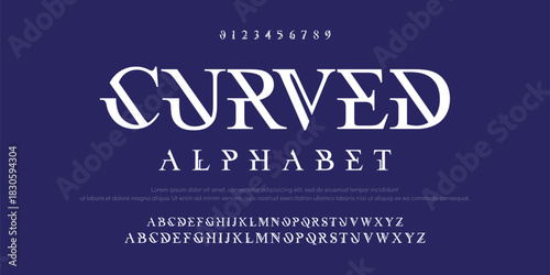 Curved Elegant font alphabet uppercase lowercase and number. Classic lettering minimal fashion designs. Typography modern serif fonts regular decorative vintage concept. Vector illustration