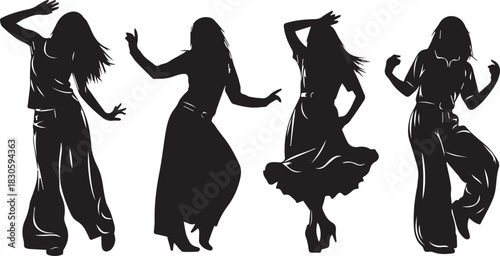 Silhouette of Dancing Women Expressive Movement and Joyful Celebration Art