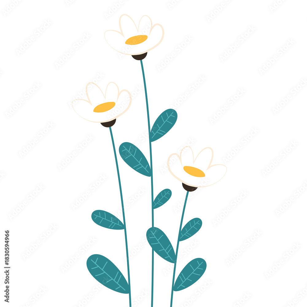 Naklejka premium White flower cartoon on PNG,