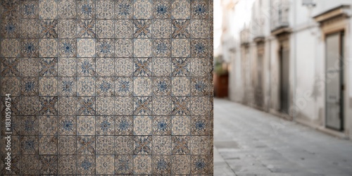 Colorful Easter egg in an egg cup with a blurred tulip bouquet in the background, seasonal decoration