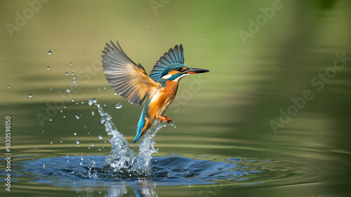 Kingfisher taking flight from water