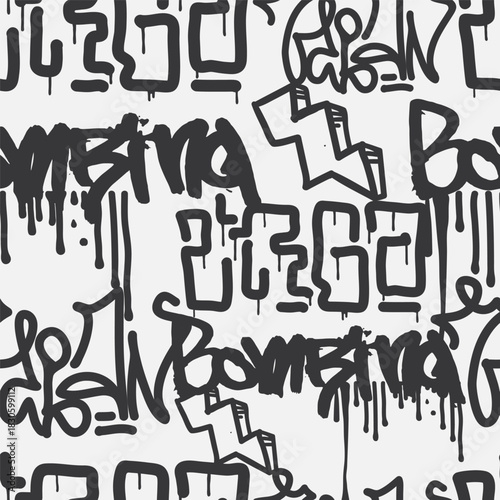 Bold vector graffiti seamless pattern with abstract tags