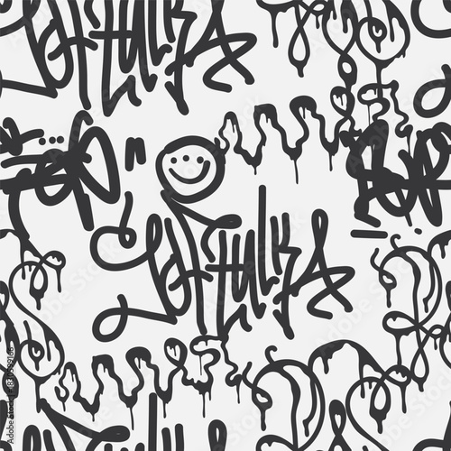 Bold vector graffiti seamless pattern with abstract tags