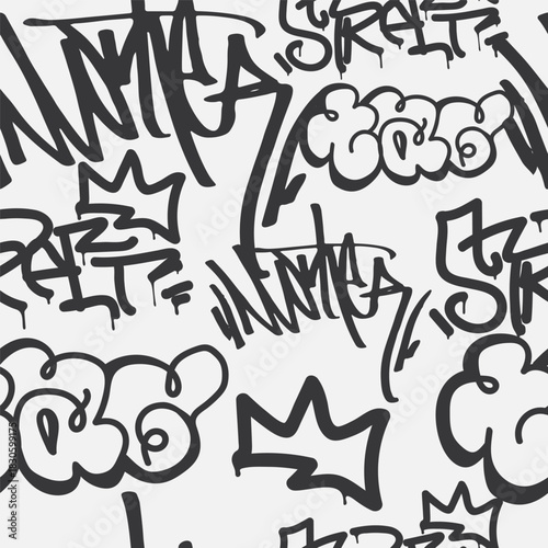 Bold vector graffiti seamless pattern with abstract tags