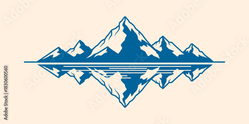 Majestic Mountain Range Mirrored Reflection Vector Illustration