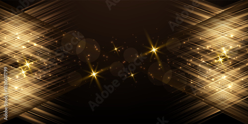 Abstract luxury golden glitter effect glowing on dark brown background with lighting effect sparkle. Template premium award ceremony design. Vector illustration