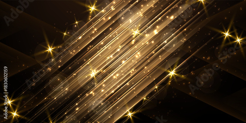 Abstract luxury golden glitter effect glowing on dark brown background with lighting effect sparkle. Template premium award ceremony design. Vector illustration