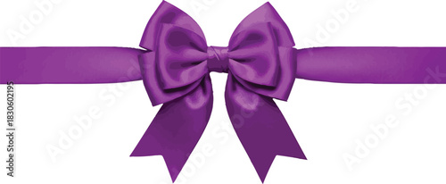 Purple ribbon bow decoration gift, wrapping silk present loop element for birthday and Christmas celebration vector isolated on transparent background