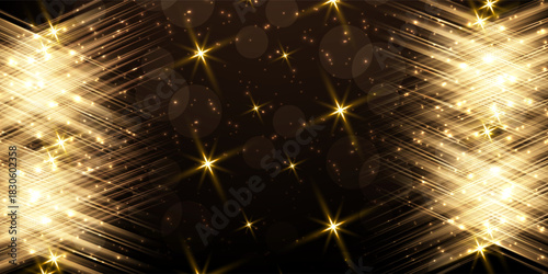 Abstract luxury golden glitter effect glowing on dark brown background with lighting effect sparkle. Template premium award ceremony design. Vector illustration