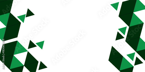Abstract geometric background with green polygonal shapes arranged around the edges, creating a modern frame.