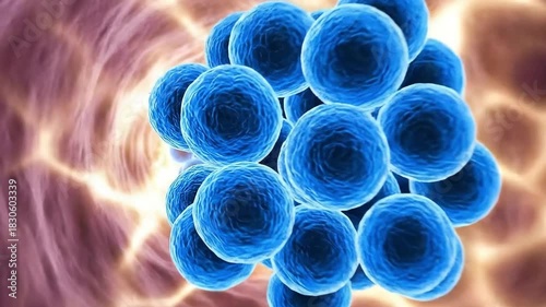 3D Animation of Blue Cells Aggregating in a Blood Vessel