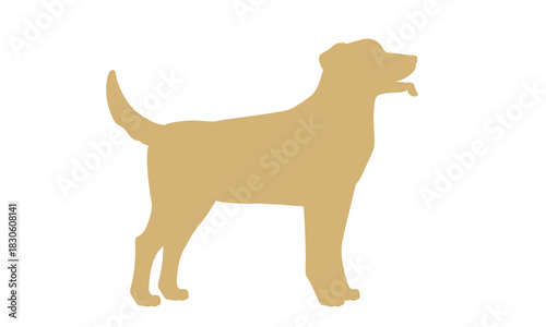 A simple, flat design silhouette of a standing Labrador Retriever dog. This minimalist tan canine graphic is an isolated vector icon perfect for pet concepts