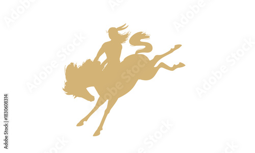 Silhouette of a Rodeo Rider on a Bucking Bronco, Illustrative Design for Western Themes