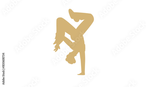 Golden Silhouette of a Breakdancer Performing a Headstand Dynamic Pose in Action