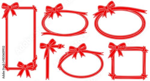 Festive red ribbon frames for holiday greetings and invitations, a touch of elegant celebration