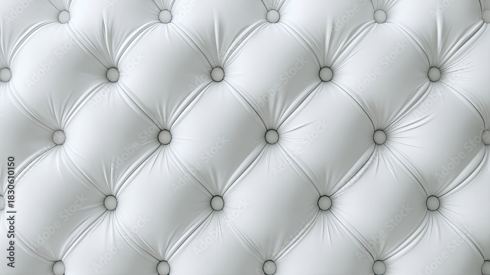 Obraz premium Luxurious white tufted leather upholstery texture with detailed stitching and soft padded surface pattern featured isolated on white background 