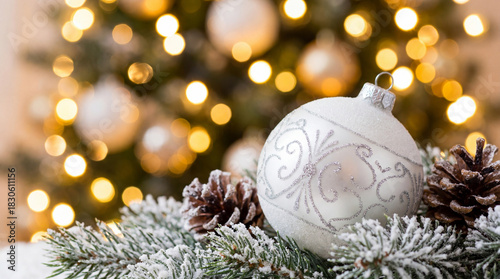 Elegant White Christmas Ornament with Bokeh