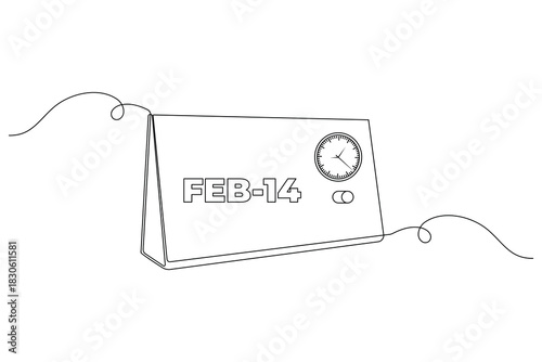 One line drawing calendar showing february 14 for valentine's day event illustration